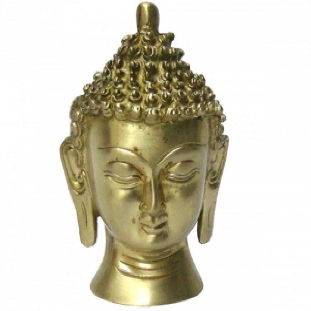 Meditating Buddha Head Solid Brass Statue 5" H