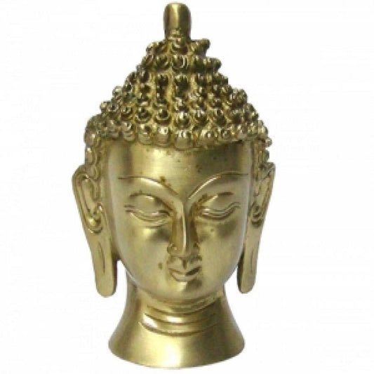 Meditating Buddha Head Solid Brass Statue 5" H