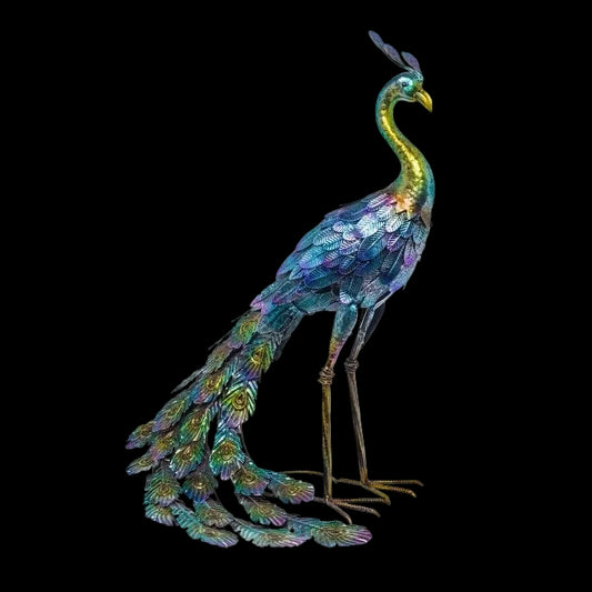 Outdoor Garden Metal Blue/Green Peacock Statue