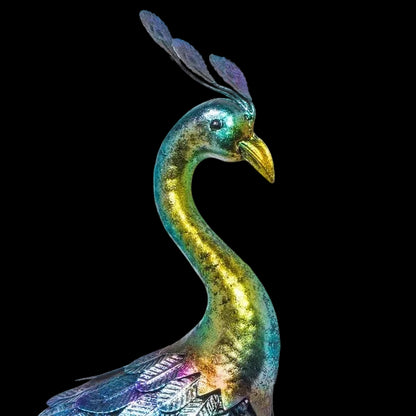 Outdoor Garden Metal Blue/Green Peacock Statue